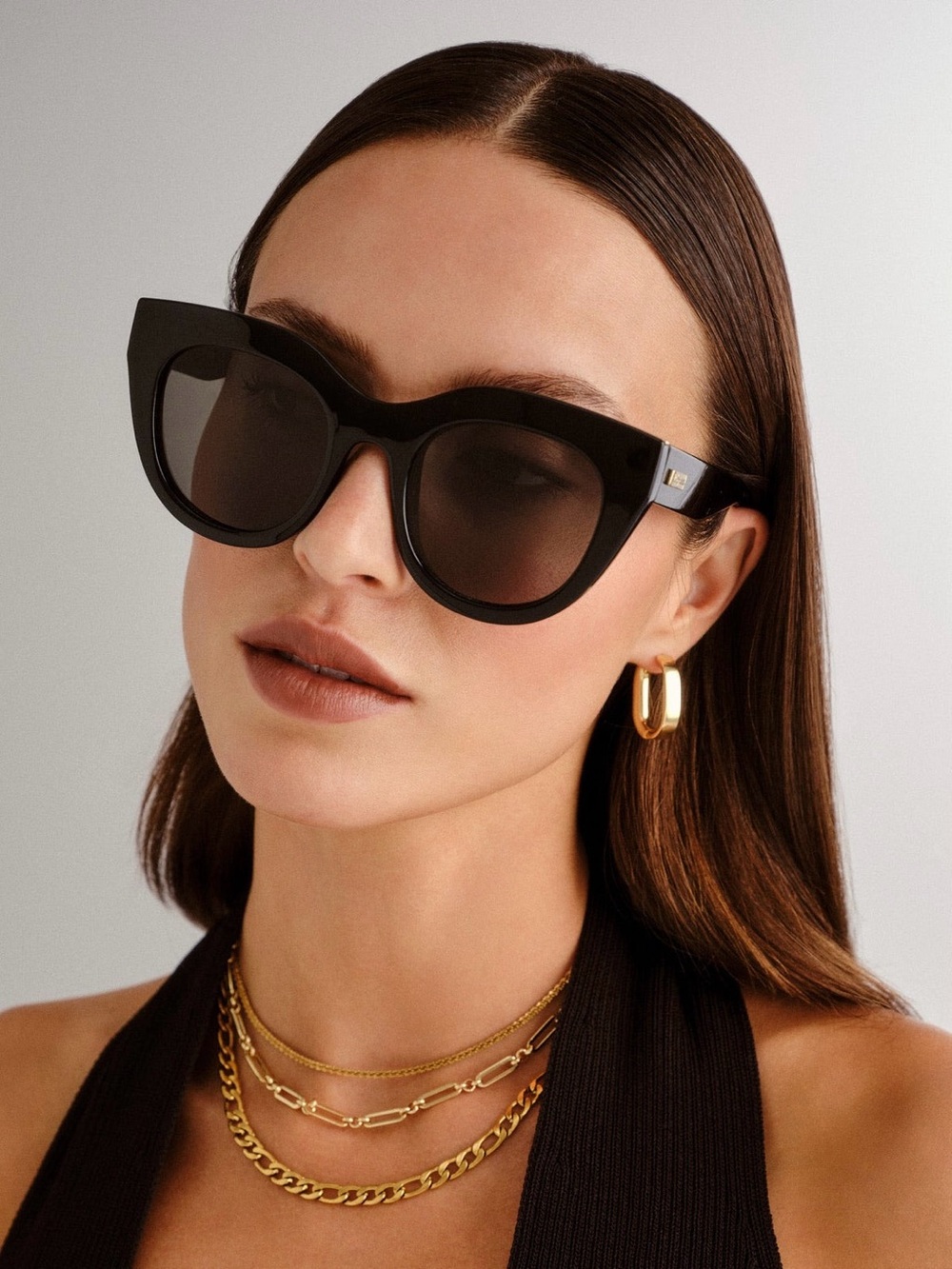 Le Specs ‘Air Heart’ Oversized Cat Eye Sunglasses in Black & Gold Celeb Favorite